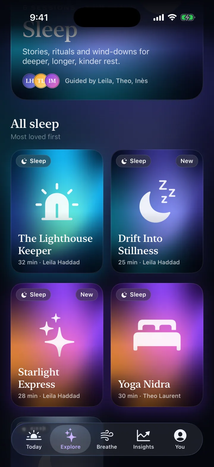 Solace — Explore · sleep grid